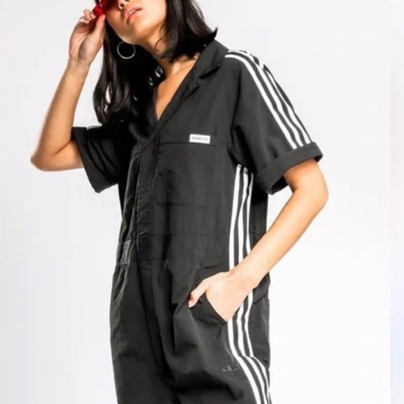 Adidas x Fiorucci Women's Black Short-Sleeve Track Jumpsuit - Picture 2 of 6